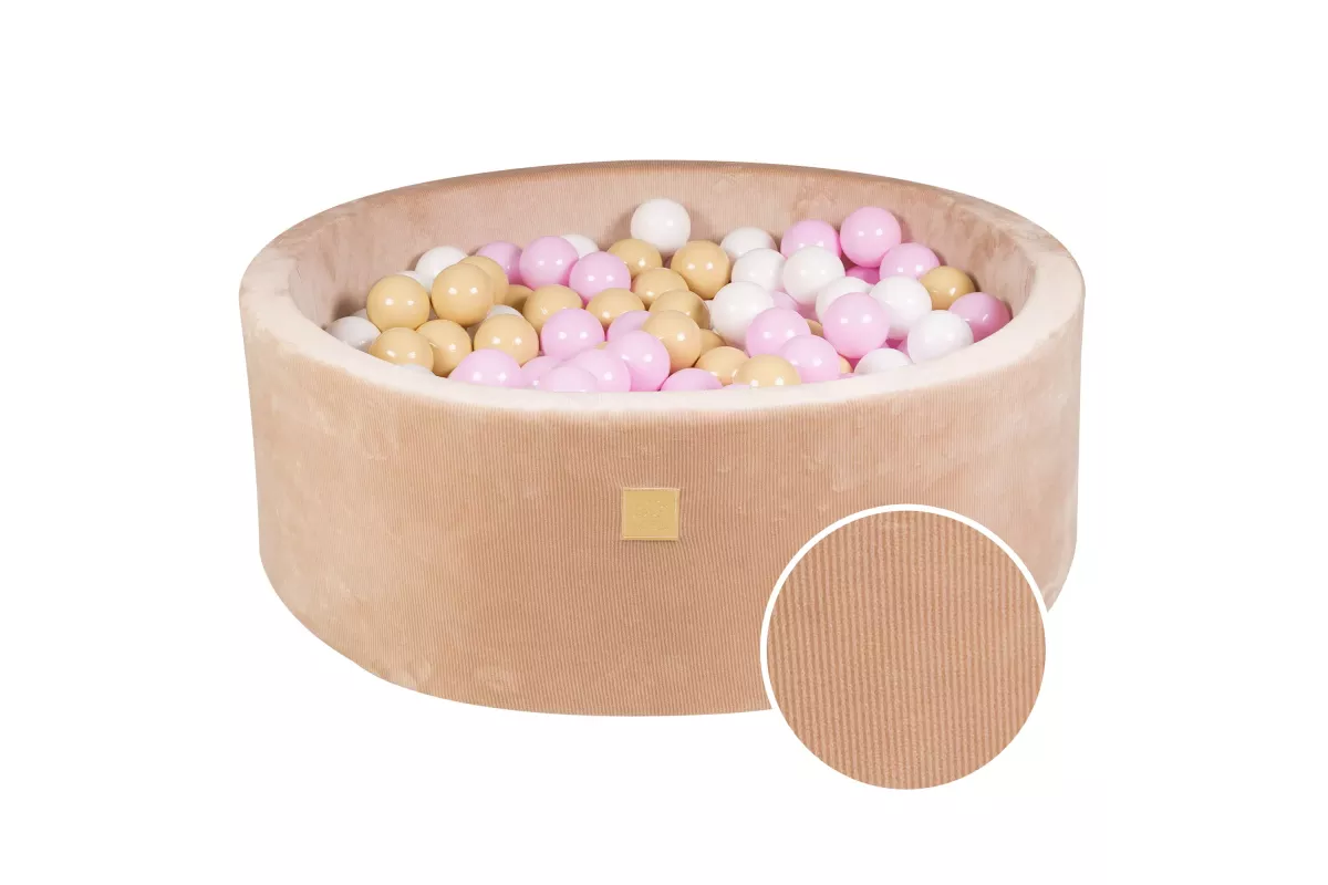 MeowBaby® Round Dry Ball Pool 7cm for Baby, 90x30cm/200 balls, Velour Corduroy, Sand