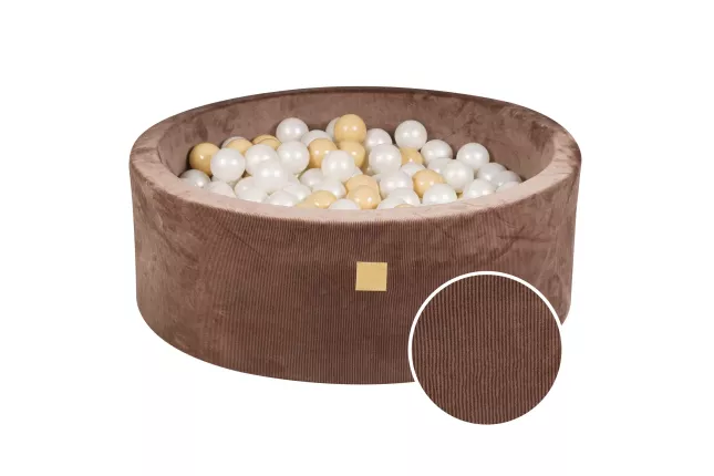 MeowBaby® Round Dry Ball Pool 7cm for Baby, 90x30cm/200 balls, Velour Corduroy, Chocolate